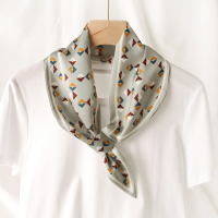 丝巾小长条女春秋夏季护颈围脖子装饰懒人方巾百搭薄围巾搭配衬衫 小花格交叉飘带-艾绿