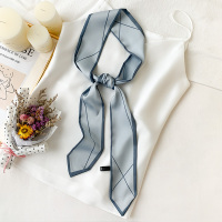 气质百搭春秋尖角丝巾洋气时尚简约小领巾韩国ins小丝巾细窄长条 蓝灰