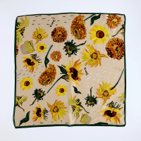 丝巾女桑蚕丝真丝小方巾春秋薄款气质领巾百搭小围巾法式复古发带 散落菊花