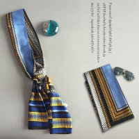 2021春秋季韩版百搭小丝巾女士夏季小围巾稠缎领巾长条方巾女 宝石蓝菱边