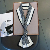 韩版条纹气质新款ins双层缎面细长条小丝巾女 百搭春秋季领巾装饰 条纹白色 送丝巾扣