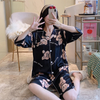 睡衣女大码胖mm200斤夏季薄款冰丝绸短袖性感豹纹睡裙孕妇家居服 WX-1908#小熊 160(M) 80-100斤