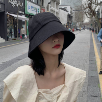渔夫帽女夏黑色防晒帽早春日系百搭春秋水桶帽子潮遮脸遮阳帽盆帽 黑色 M(56-58cm)