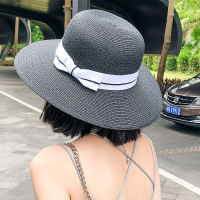 帽子女夏天韩版百搭遮阳帽防晒可折叠草帽出游渔夫帽女沙滩帽海边 黑色(2018-48) 可调节(送防风绳+鸡蛋花)