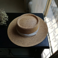 网红ins夏出游度假沙滩遮阳防晒复古英伦女草帽法式平沿平顶礼帽 卡其色 M(56-58cm)