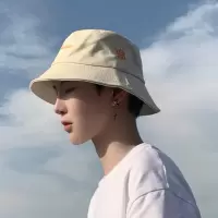 帽子男夏款渔夫帽男潮牌嘻哈ins日系短檐大头围防晒盆帽大号加大 米色 大号(60到63)适合大头