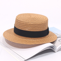 旅游帽子女出游防晒平顶礼帽女英伦遮阳帽度假韩国范儿草帽小清新 纸草平顶小礼帽卡其 可调节(54-58cm)