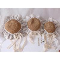 lolita公主草帽蕾丝蝴蝶节日系软妹帽子女遮阳防晒法式名媛风礼帽 卡其色蕾丝系带草帽 成人头围(56到58CM)