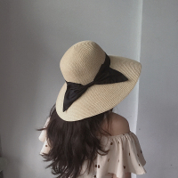 夏季草帽女可折叠沙滩帽娘娘同款度假防晒遮阳ins款蝴蝶结渔夫帽 卡其B M(56-58cm)