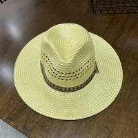 男式遮阳草帽夏天骑车防晒大沿凉帽中老年爸爸帽轻便户外农民草帽 黄色 送防风绳 成人均码帽围55-57cm