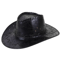 两头门新款户外旅游休闲男士遮阳帽裂纹西部牛仔帽春季防晒骑士帽 黑色 M(56-58cm)