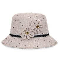 春秋中老年帽子女帽防紫外帽防晒遮阳帽亚麻礼帽盆帽女帽子妈妈帽 小雨点 卡其色 均码