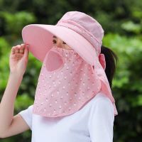 农村下地干活防晒帽子全脸采茶帽女户外遮阳帽大檐摘茶夏天干农活 呼吸网[可露马尾]粉色 通用码