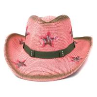 亚马逊西部牛仔民族风粉色草帽新款男女士户外海边防晒遮阳沙滩帽 五角星 M(56-58cm)