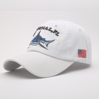 韩版刺绣字母鲨鱼鸭舌帽男女时尚水洗牛仔布遮阳防晒帽潮男棒球帽 鲨鱼款-白色 M(56-58cm)