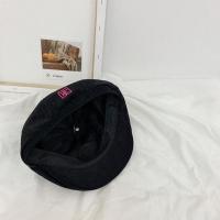 ins日系灯芯绒刺绣复古前进帽子女春夏文艺鸭舌帽网红英伦贝雷帽 黑色 M(56-58cm)