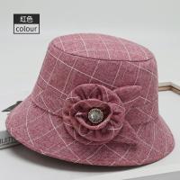 春秋季中老年人帽子女盆帽渔夫帽奶奶亚麻春夏天妈妈短檐遮阳单帽 格子布盆帽-红色 轻微调节(55-57cm)送防风绳