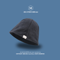 韩国字母标签帽檐凹造型水桶帽秋冬日系渔夫帽女显脸小盆帽遮阳帽 黑色 M(56-58cm)