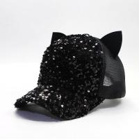 日系可爱亮片猫耳朵棒球帽子女夏天百搭学生卡通鸭舌帽遮阳网帽春 黑色 立体亮片 可调节