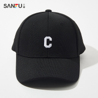 三福 复古简单菠萝格绣棒球帽 韩版简约夏日遮阳休闲帽子 黑色 均码