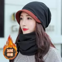 帽子女秋冬套头帽韩版休闲百搭时尚包头帽潮睡帽头巾月子帽春秋薄 黑色加绒[拼色鸭舌+棉绒] 多功能可漏马尾