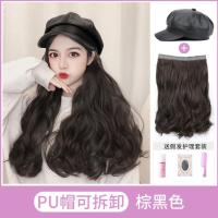 网红帽子发带头发假发帽子PU八角帽女春夏季韩版潮时尚一体长卷发 棕黑色+护理三件套 可拆卸