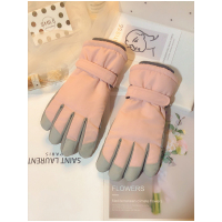 滑雪手套女冬天可爱防寒风雨水男骑行电动摩托车登山加厚绒棉保暖 粉色--滑雪2066女款 均码