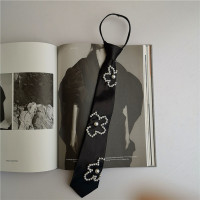 吐老血推荐!领带衬衫女手工珍珠花朵装饰韩版潮流个性学院风颈饰 气质黑色