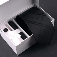 免打结男士领带商务职业正装送男友礼物 新郎结婚韩版领带礼盒装 黑色双条纹【拉链款】 E系列套盒