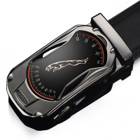 SSUR男士皮带真皮青中年自动扣裤带腰带牛皮商务休闲皮带 红盘黑色 105cm