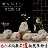 陶瓷水养植物粗陶水培小花瓶石头办公室桌面中式装饰品家居小摆件 西瓜红 手写 G款 一套6个
