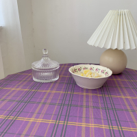 韩国ins风同款复古紫色条纹格子桌布野餐布餐垫网红拍摄背景道具 紫色条纹格子 150*150cm