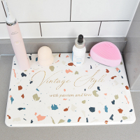 硅藻土复古水磨石纹字母脚垫杯垫防潮防滑速干卫生间地垫 注意：不含石棉 硬板材质