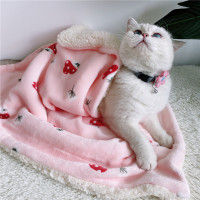 宠物垫子冬季双层加厚猫咪被子狗狗毯子中小犬窝垫猫窝狗窝毛毯 粉色蘑菇白色绒 双层100x70cm