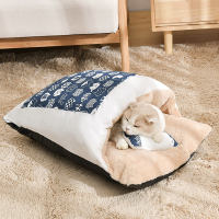 狗垫子睡觉用猫窝四季通用春季保暖猫咪被子睡袋夏天宠物毛毯睡垫 藏青色[加厚加绒款] L-12斤内宠物[65*50cm]