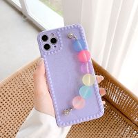 赵露思同款手链腕带适用苹果12ProMax手机壳iPhone11名媛7/8P女XR 苹果12紫底圆彩腕带