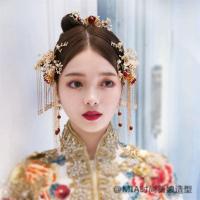 新娘古装头饰凤冠秀禾和服旗袍配饰中式民族红色饰品结婚礼服发饰 552套装