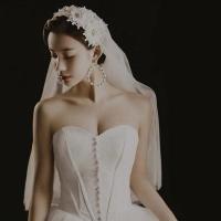 蕾丝花朵新娘头纱复古遮面珍珠旅拍影楼摄影写真婚纱头饰自拍道具