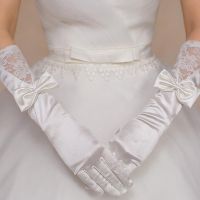 新娘手套蕾丝红色白色结婚手套短款长款婚礼婚庆缎面婚纱手套女 st长缎面蝴蝶结白