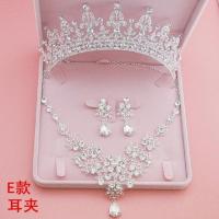 新娘头饰婚纱配饰发饰皇冠结婚礼饰品三件套韩式水钻项链套装 [E款]耳夹款