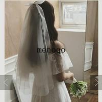 韩式新娘头纱网红拍照道具蝴蝶结小头纱 款式3发夹