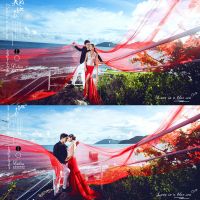 10米飘纱摄影道具细纱白纱婚纱道具拖尾超长韩式飘逸长款拍照头纱 红色10米长/1.6米宽