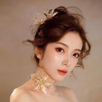 新款新娘头饰森系仙美超仙韩式甜美白婚纱大气唯美简约化妆师主推 3边夹+耳饰+项链（耳夹款）