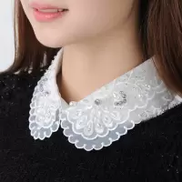新款假领子女百搭新款春秋围脖护颈雪纺蕾丝假领子领口装饰假衣领 [雪纺]泪钻 [均码]40CM