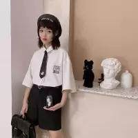 设计感小猫休闲搭配配饰学生印花领带 单个刺绣猫咪黑领带