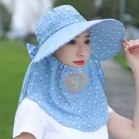 防晒帽女夏季帽子遮脸太阳帽大沿百搭凉帽防紫外线采茶骑车遮阳帽 [多功能透气款]天蓝