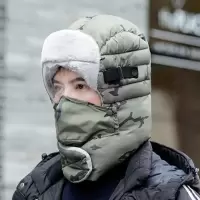 雷锋帽子女冬天电动车防风帽加厚加绒保暖骑车护耳秋冬防寒棉帽男 287#-墨绿(帽子+口罩+护目镜)