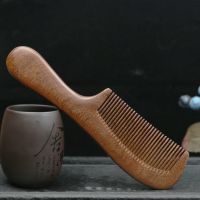 黑金檀木梳子复古金丝檀木防脱发防静电女生节日礼物按摩梳子雕刻 21厘米-细齿黄金紫檀[直发]手柄梳