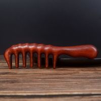 长柄宽齿头皮经络按摩梳女长发卷发无静电家用天然绿檀木梳子 紫檀长柄宽齿波浪按摩梳