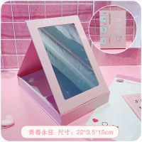 带收纳盒化妆镜储物公主镜桌面梳妆镜折叠宿舍台式学生女便携镜子 折叠收纳款-青春永猪